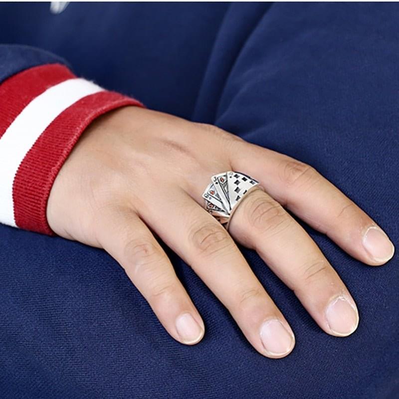 Eprolo LUXENK Ace ring featuring a sleek silver band with minimalist design and engraved details.