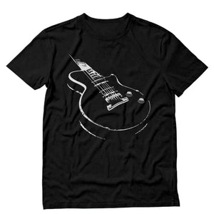 LUXENK "Guitarist" T-shirt featuring a graphic of a musician playing guitar, casual fit, black fabric.