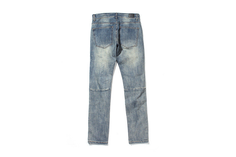 Distressed Slim Fit Patchwork Motorcycle Jeans