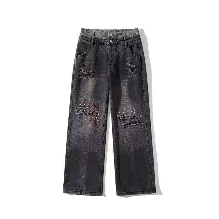 Eprolo LUXENK Raw Edge Jeans showing distressed denim with frayed hems and classic five-pocket design.