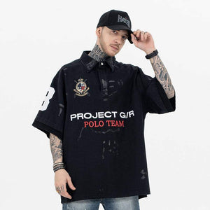 Eprolo LUXENK Badge Game Polo Shirt in navy with embroidered badge and classic collar, casual men's fashion top.