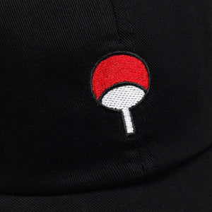 Black LUXENK Uchiha cap by eprolo featuring the Naruto-inspired logo and adjustable strap in a close-up view