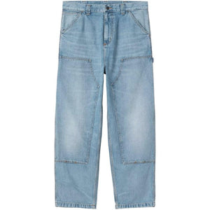Carhartt Wip Main denim cotton jeans, classic fit with visible stitching and five-pocket design, in a dark blue wash.