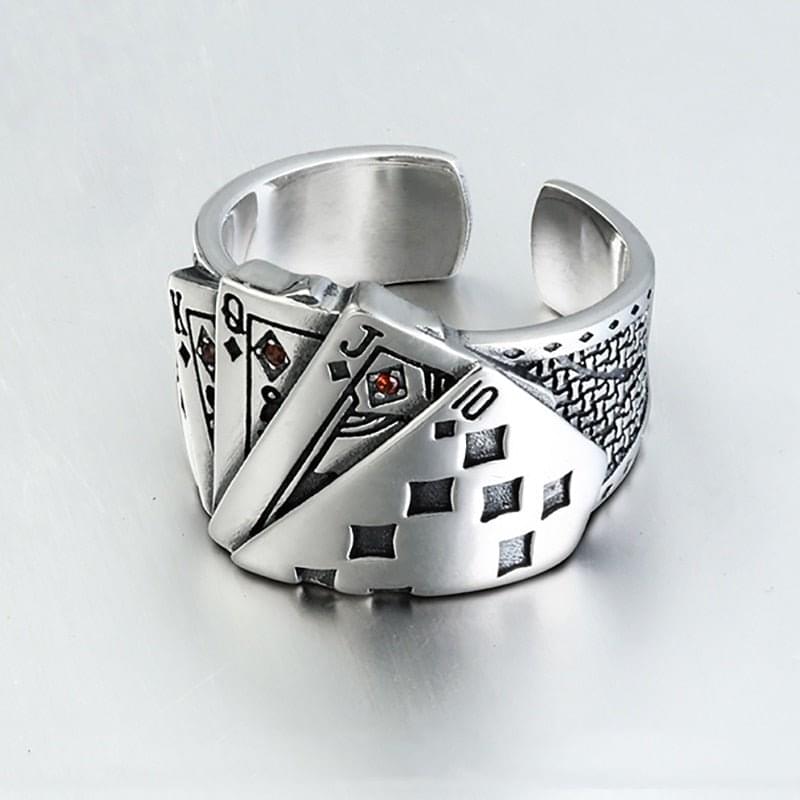 Eprolo Luxenk Ace ring featuring a sleek silver design with intricate detailing on a plain background.