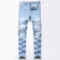 Light Blue Plus Size Straight Ripped Jeans for Men