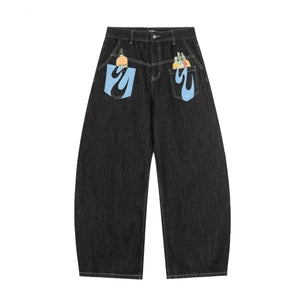 Eprolo Luxenk Graffiti Wide jeans with distressed details and colorful graffiti print, front view showing relaxed fit and stylish design.