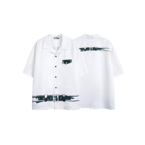 Eprolo LUXENK Shadow Cut Shirt in black with unique cut-out design, lightweight fabric, casual fit, front view.