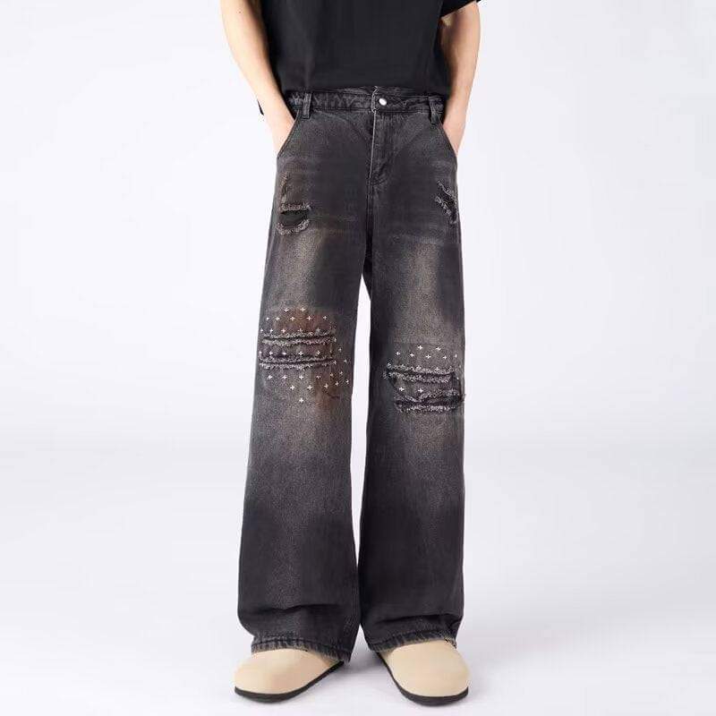 Eprolo LUXENK© Raw Edge Jeans showing distressed denim with raw hem and classic five-pocket design.