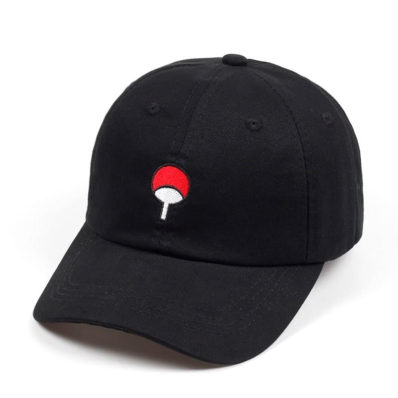 Black LUXENK Uchiha cap by eprolo featuring the iconic Uchiha clan logo embroidered on the front.