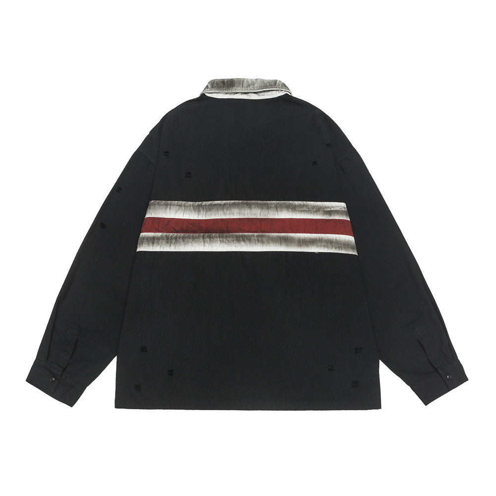 Color blocked patchwork long sleeved polo shirt