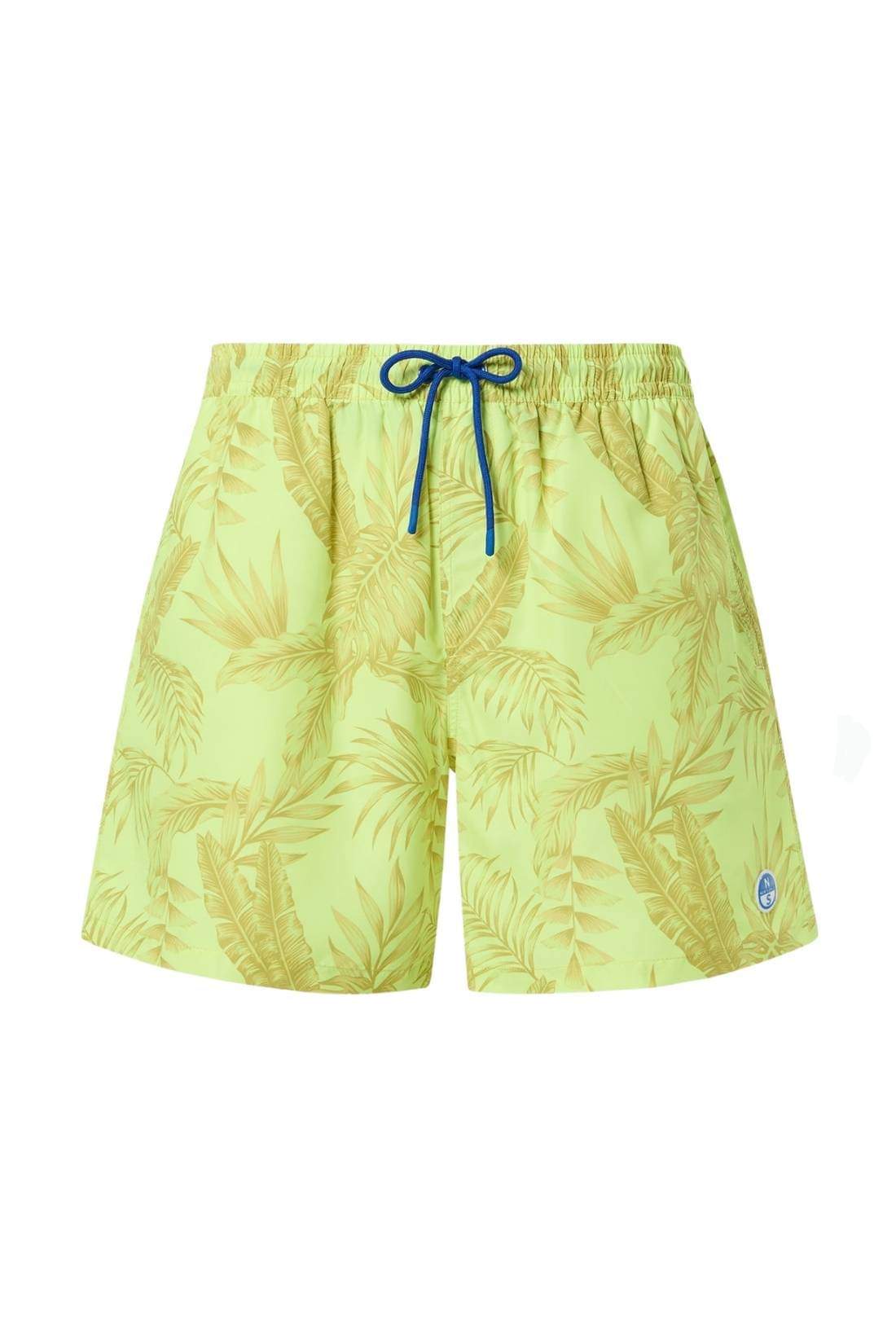 North Sails men's graphic print beach shorts in green, featuring a lightweight fabric and casual fit for summer wear.