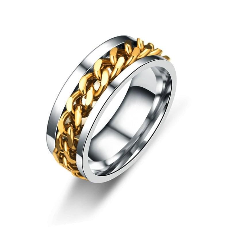 Close-up of the LUXENK© Spinner Ring by eprolo, featuring a sleek metallic band with a rotating inner ring design.