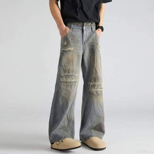 Eprolo Luxenk Raw Edge jeans showing distressed denim with frayed hems and a classic five-pocket design.