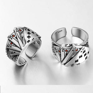 Eprolo LUXENK Ace ring featuring a sleek silver band with intricate engraved details, stylish and elegant jewelry accessory.