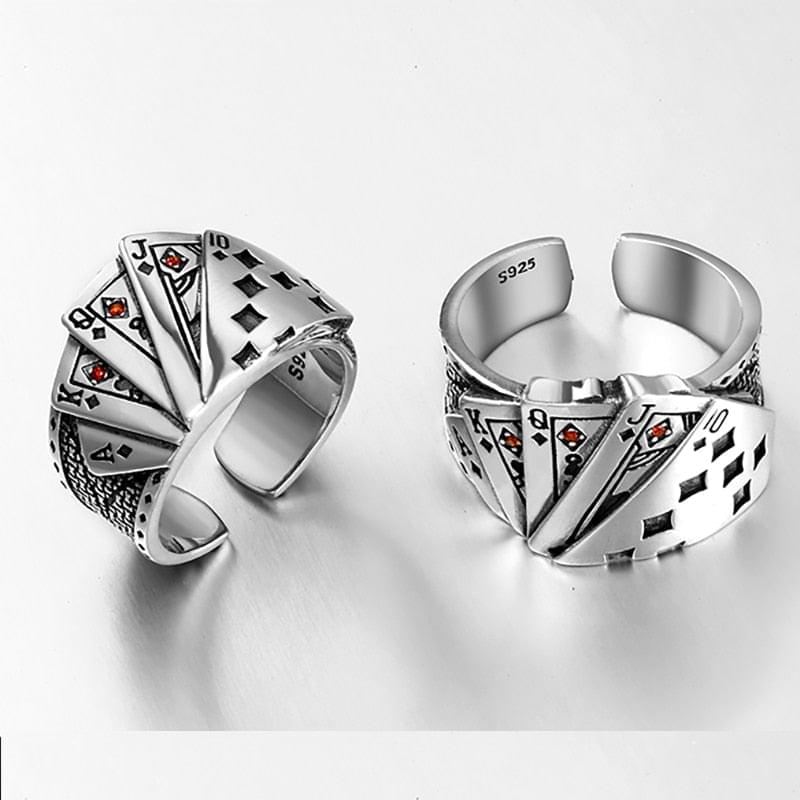Eprolo LUXENK Ace ring featuring a sleek silver band with intricate engraved details, stylish and elegant jewelry accessory.