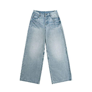 Light blue LUXENK© Lightning Wash jeans from eprolo, showing front view with distressed details and classic five-pocket design.