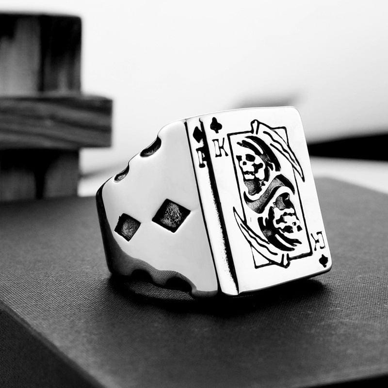 Silver LUXENK Reaper ring by eprolo featuring a detailed skull design on a polished band.