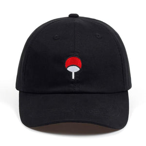 Black LUXENK Uchiha cap by eprolo featuring the iconic Uchiha clan symbol embroidered on front.