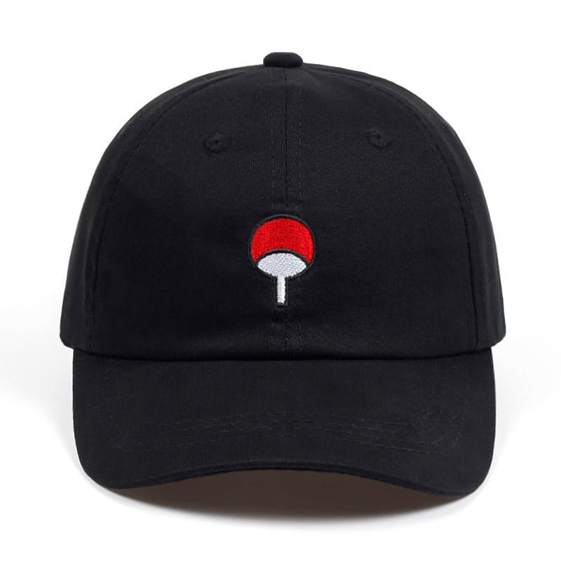 Black LUXENK Uchiha cap by eprolo featuring the iconic Uchiha clan symbol embroidered on front.