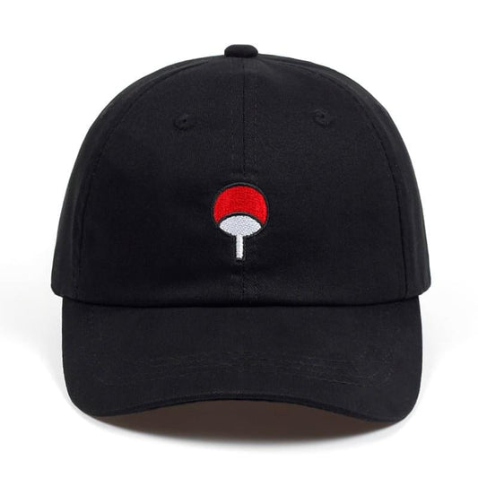 Black LUXENK Uchiha cap by eprolo featuring the iconic Uchiha clan symbol embroidered on front.