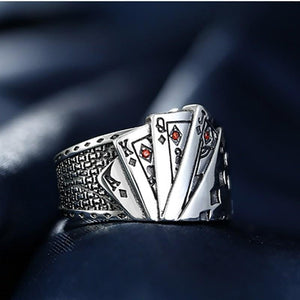 Close-up of the LUXENK© Ace ring by eprolo, featuring a sleek band with detailed design and a polished finish.