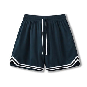Vimost Shop LUXENK© basketball shorts in black with white stripe, casual athletic shorts for sports and active wear