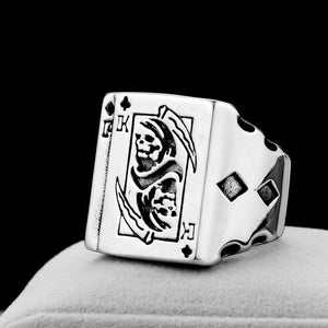 Sterling silver LUXENK Reaper ring by eprolo featuring a detailed skull design with dark patina finish.
