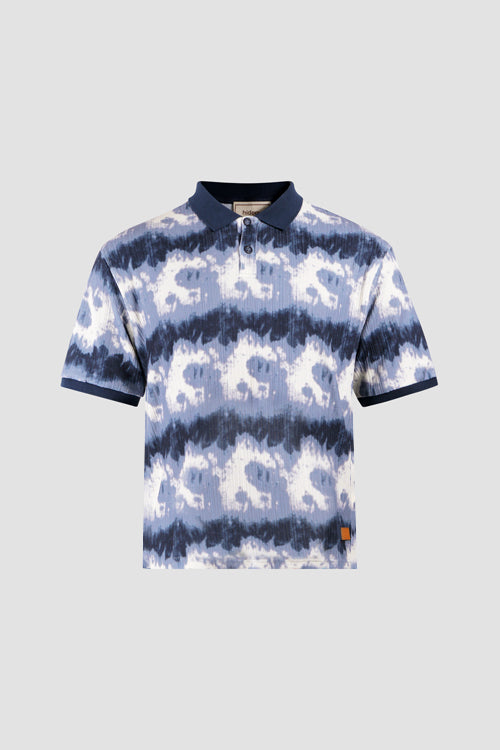 Cloud Pattern Short-Sleeve Knit Polo Shirt-0