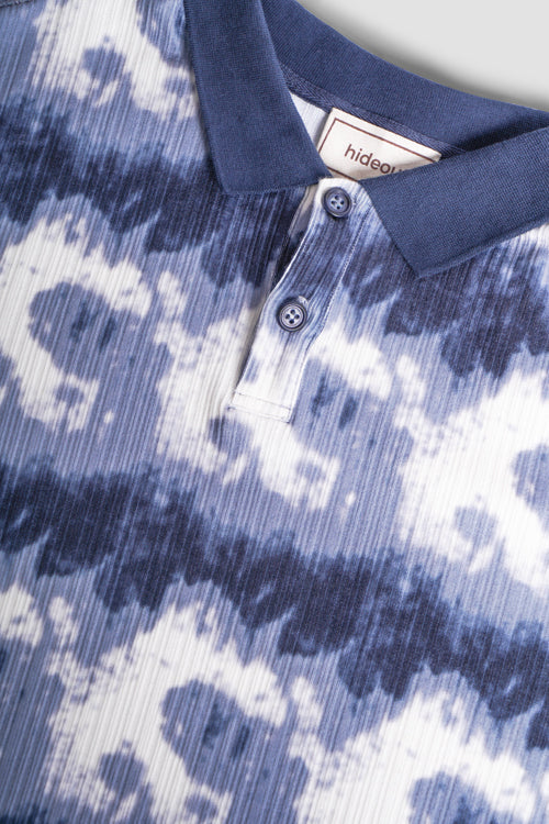 Cloud Pattern Short-Sleeve Knit Polo Shirt-3