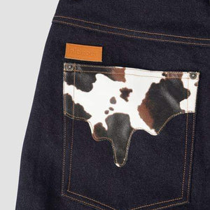Dark blue LUXENK© Cow Pocket jeans by Hideout with cow-print pocket detail and classic denim stitching.