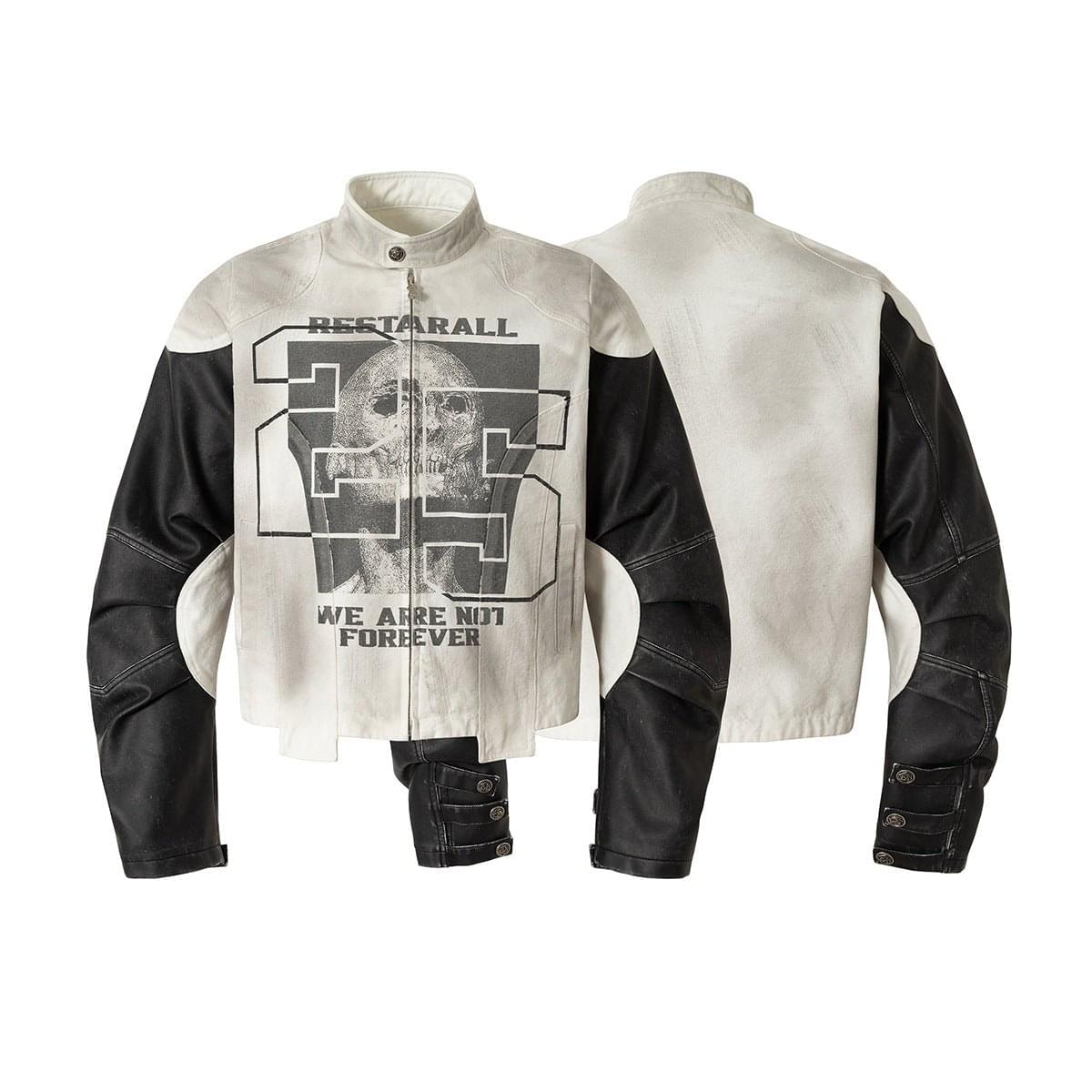 Black LUXENK© Skeleton Jacket by eprolo showing front view with skeleton-themed design and zipper closure