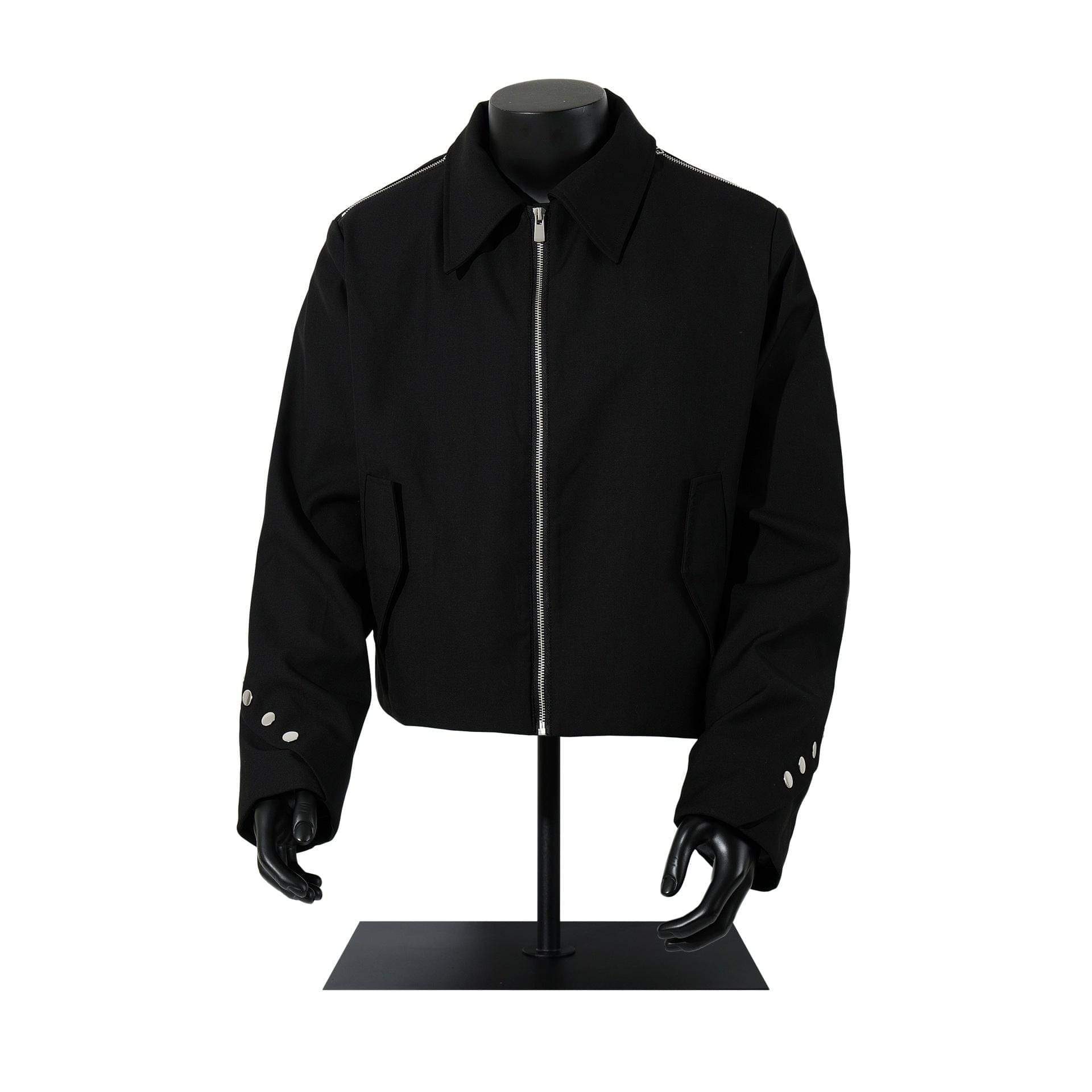 Black LUXENK Motor City jacket by eprolo with zip-up front and stylish design, shown on a hanger.
