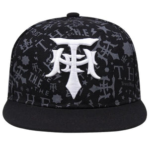 Eprolo LUXENK© Snapback cap with adjustable strap and embroidered logo, navy blue color, front view.