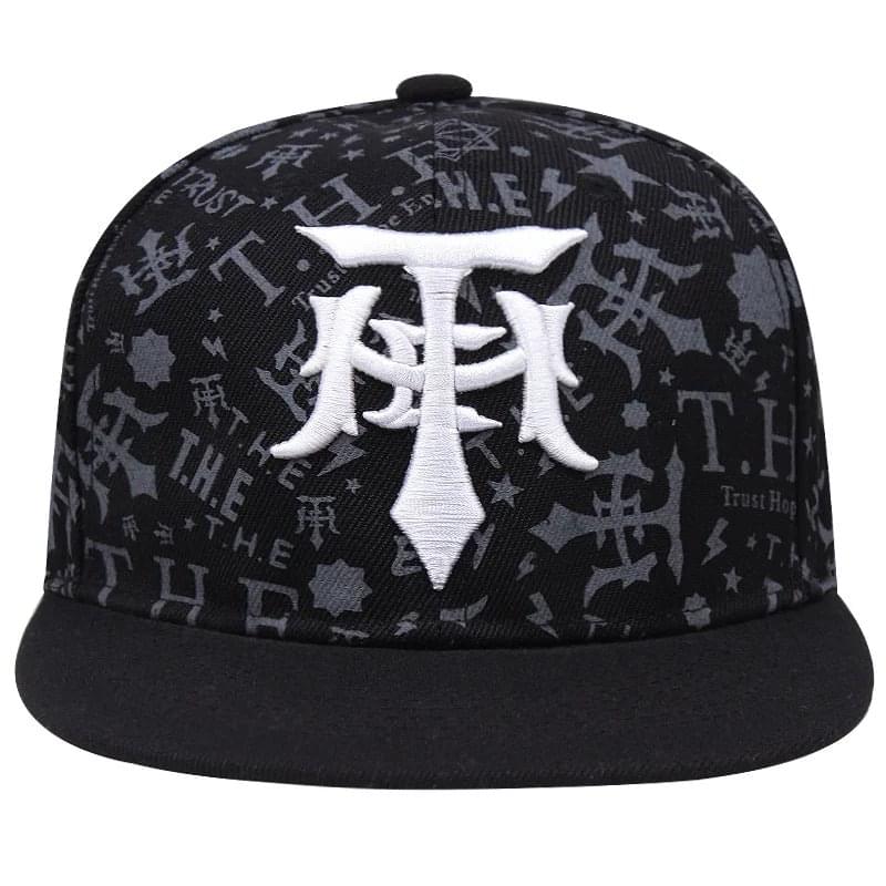 Eprolo LUXENK© Snapback cap with adjustable strap and embroidered logo, navy blue color, front view.