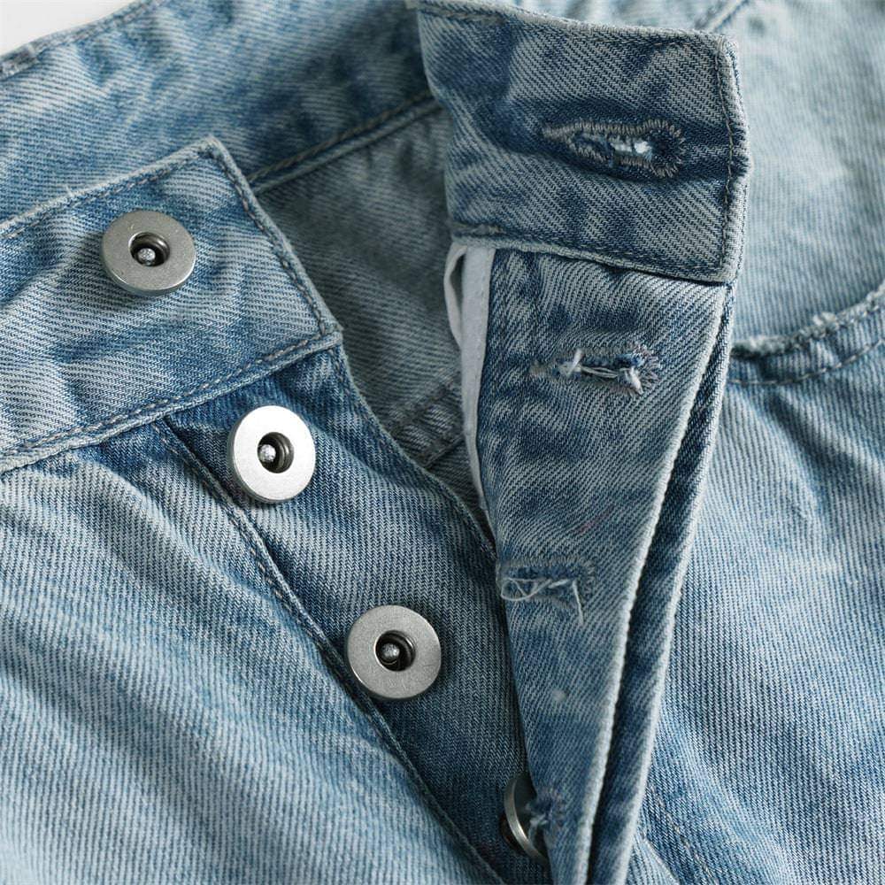 Light blue Luxenk© Lightning Wash jeans by eprolo, featuring a distressed denim style with fading and lightning-inspired details.