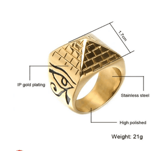 LUXENK© Horus Eye ring by eprolo featuring a detailed eye design in silver finish and intricate craftsmanship.