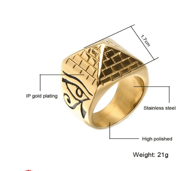 LUXENK© Horus Eye ring by eprolo featuring a detailed eye design in silver finish and intricate craftsmanship.