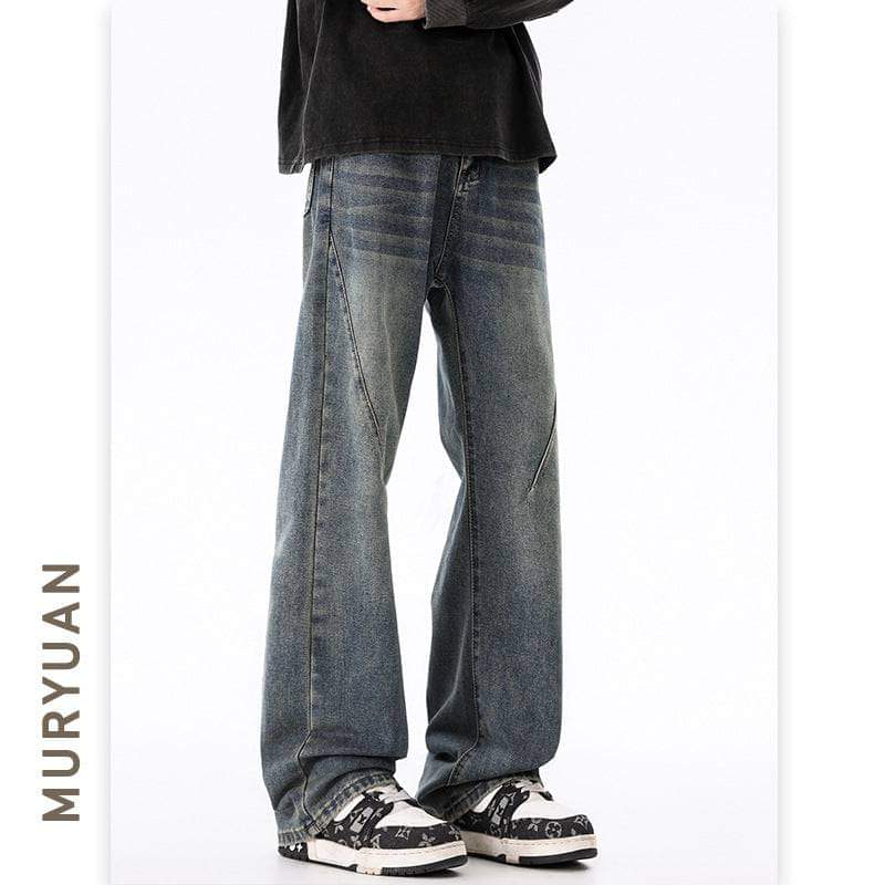 Eprolo LUXENK Fold Vibe jeans featuring a classic fit, denim fabric, and stylish fold design, displayed on a hanger.