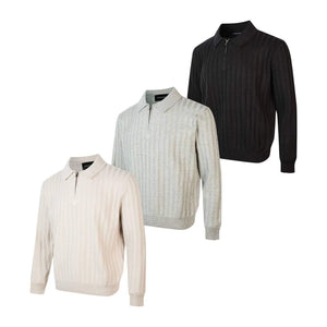Eprolo LUXENK Stripe Collar Polo Shirt in navy with white stripes, featuring a classic collar and short sleeves.