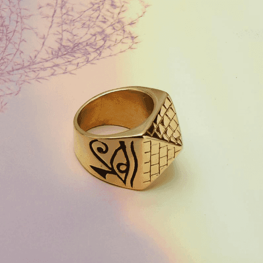 Silver LUXENK© "Horus Eye" ring featuring an intricate eye design, crafted for elegant jewelry style.