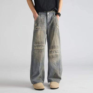 Eprolo LUXENK© Raw Edge Jeans with distressed detailing and frayed hems, showcasing a casual denim style.