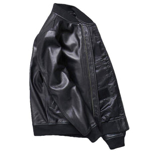 Khal men's genuine leather MA-1 jacket by Inland Leather Co., featuring a classic bomber style with ribbed cuffs and collar.