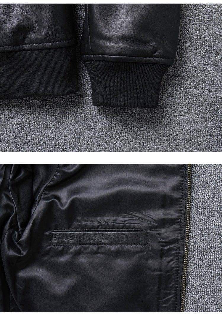 Khal men's genuine leather MA-1 jacket from Inland Leather Co., featuring a classic bomber style with ribbed cuffs and collar.