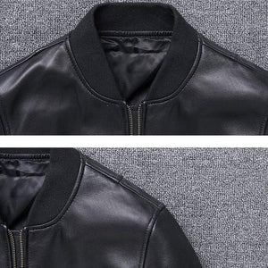 Khal men's genuine leather MA-1 jacket from Inland Leather Co., featuring a classic bomber style with ribbed cuffs and collar.