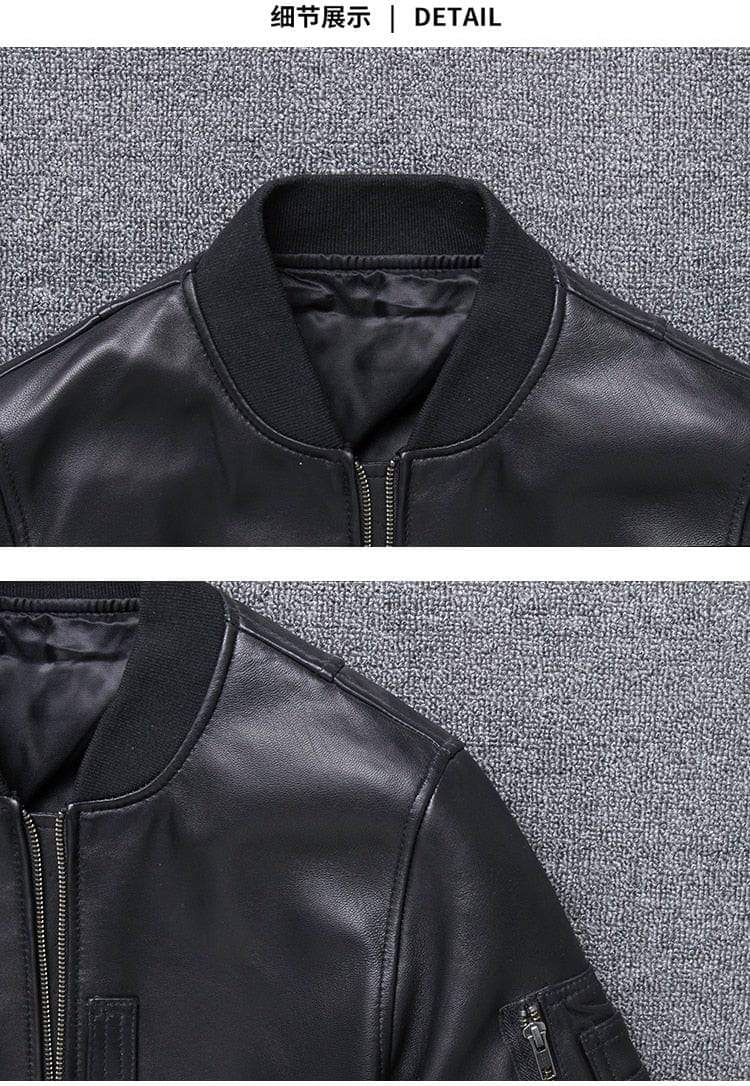 Khal men's genuine leather MA-1 jacket from Inland Leather Co., featuring a classic bomber style with ribbed cuffs and collar.