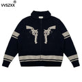 Vintage Printed Zipper Cardigan Sweater for Men