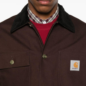 Carhartt Wip Main jacket, men's casual outerwear, black color, front view showing durable fabric and classic design.