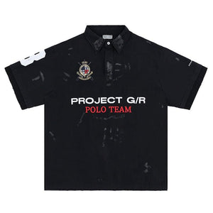 Black LUXENK Badge Game Polo Shirt by eprolo, featuring a classic collar, embroidered badge detail, and slim fit design.