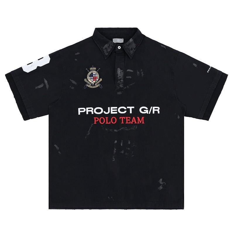 Black LUXENK Badge Game Polo Shirt by eprolo, featuring a classic collar, embroidered badge detail, and slim fit design.