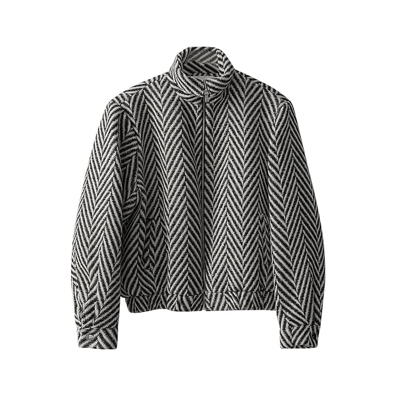 Black LUXENK© "Monochrome Grid" jacket by eprolo, shown on a model with a modern grid pattern and sleek design.
